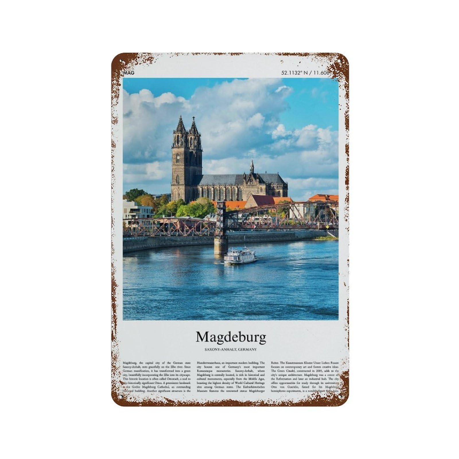 xiaoxiaoshen Magdeburg Saxony-anhalt, Germany City Scenery Wall Decor Art Metal Tin Poster Modern Home Decor Art Home Bar Shop Decorations Vintage Sign 30x20cm