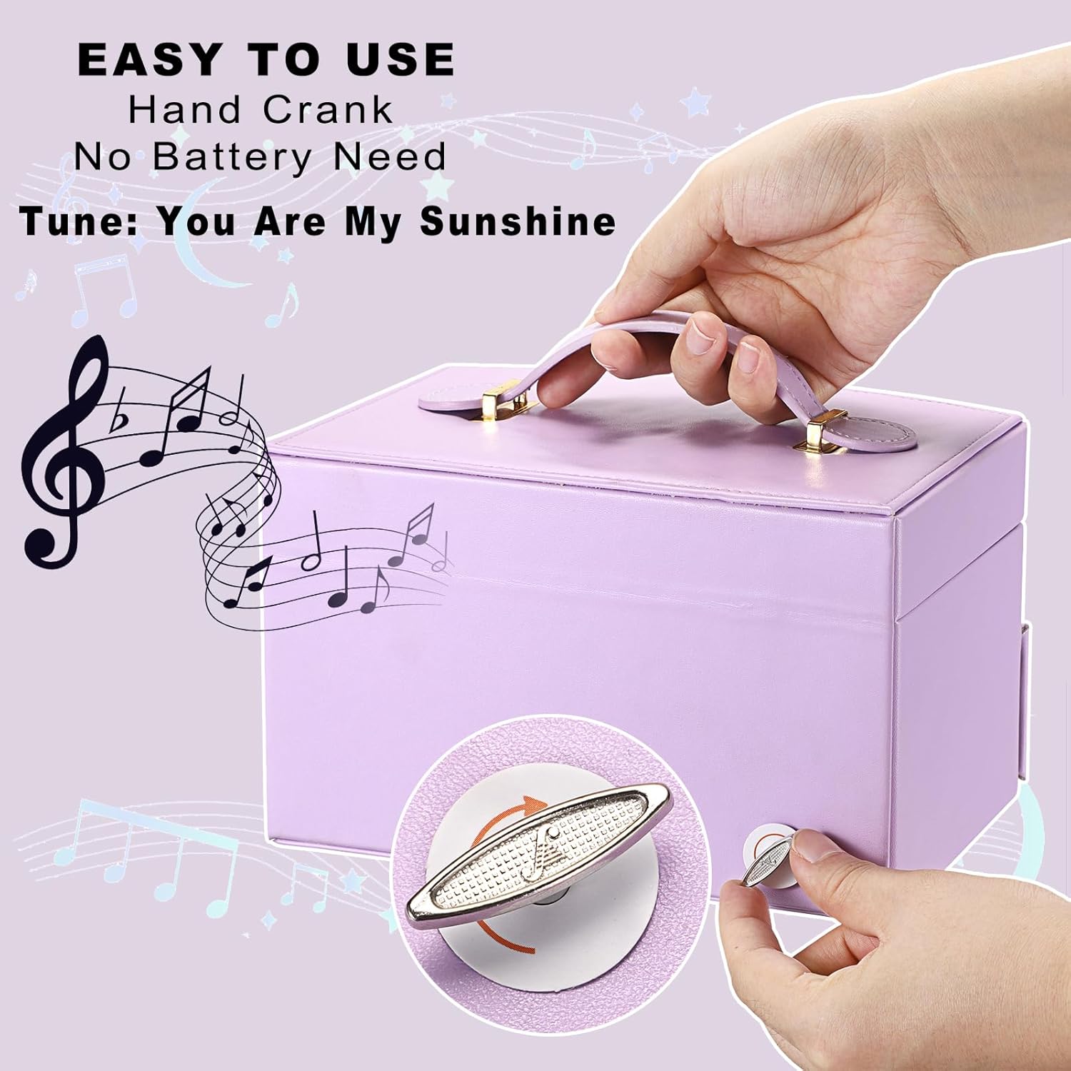 ELLDOO Musical Jewelry Box with Drawer, Purple Music Box Keepsake Box, Small Trinket Jewelry Storage Box Gift for Girls Women (Tune: You are My Sunshine)