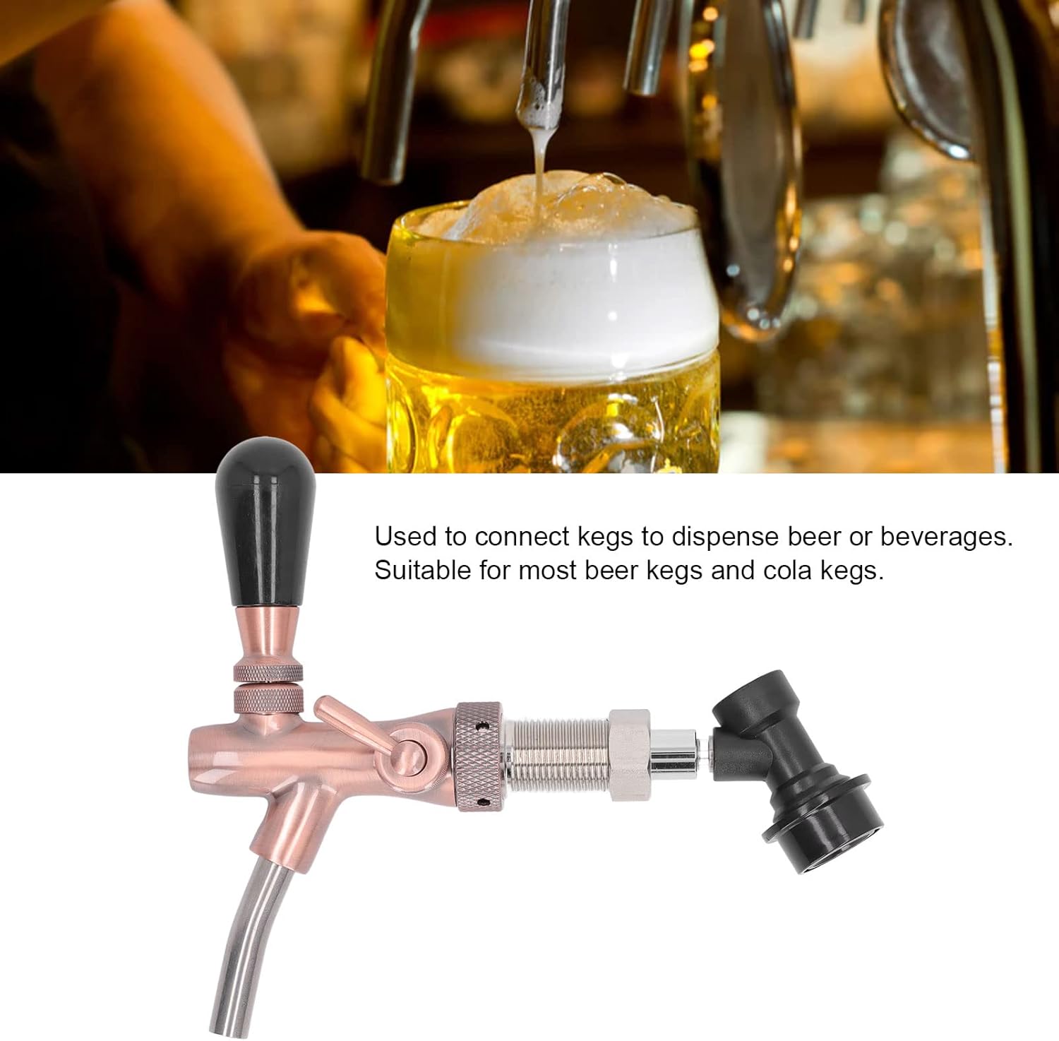 9 Pieces Beer Faucet, G5/8 Thread Draft Beer Keg Brass Stainless Steel Tap Adjustable Faucet with Connector for Homebrew Kegerator