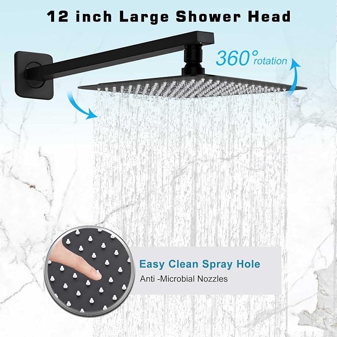 Set de grifería para ducha 12 pulgadas negro mate miniatura 5