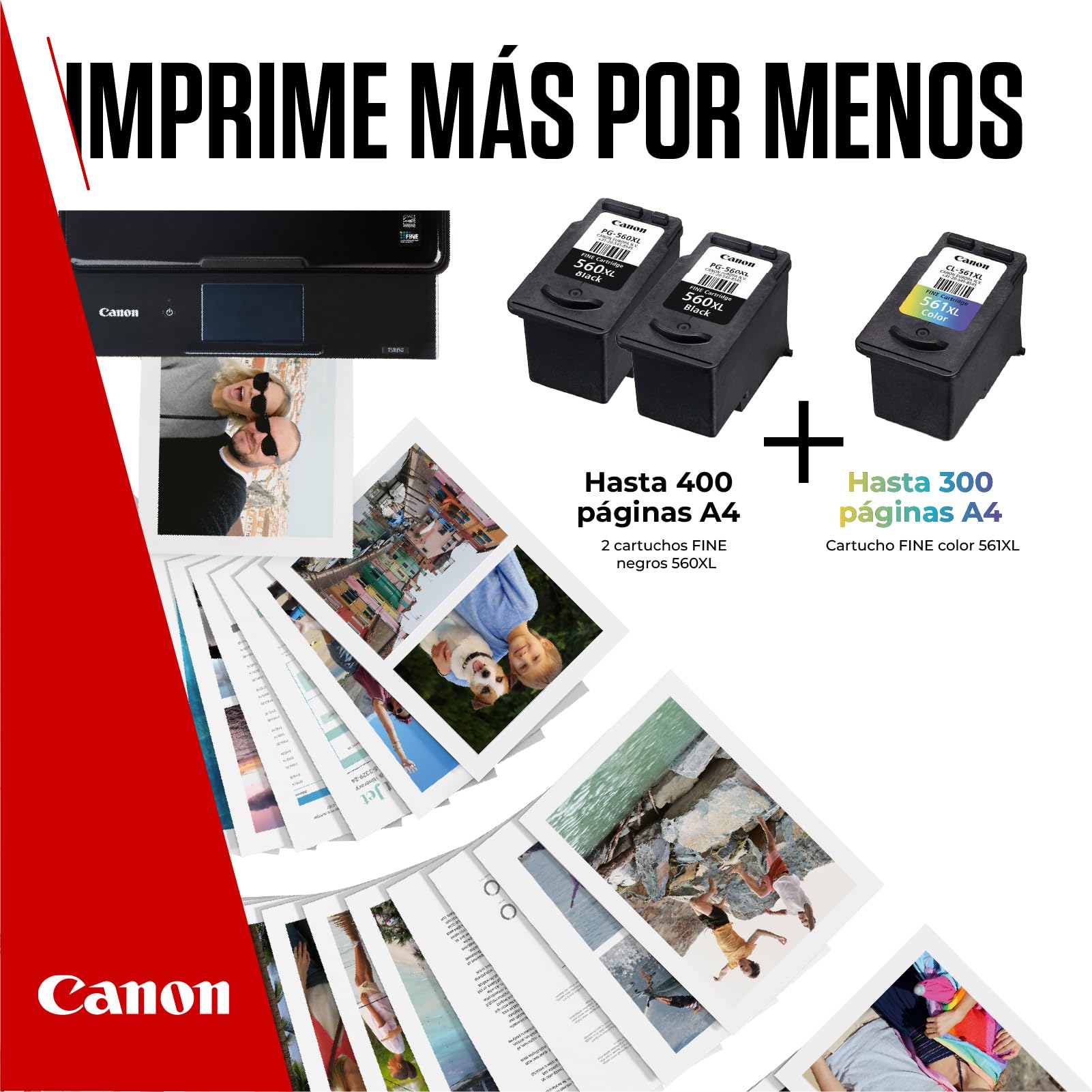 Canon PG-560 + CL-561, Cartuchos de Tinta Original, 2 Cartuchos de Tinta Independientes en Color Negro y 1 Cartucho Multicolor, Compatible con Impresoras de Inyección de Tinta PIXMA