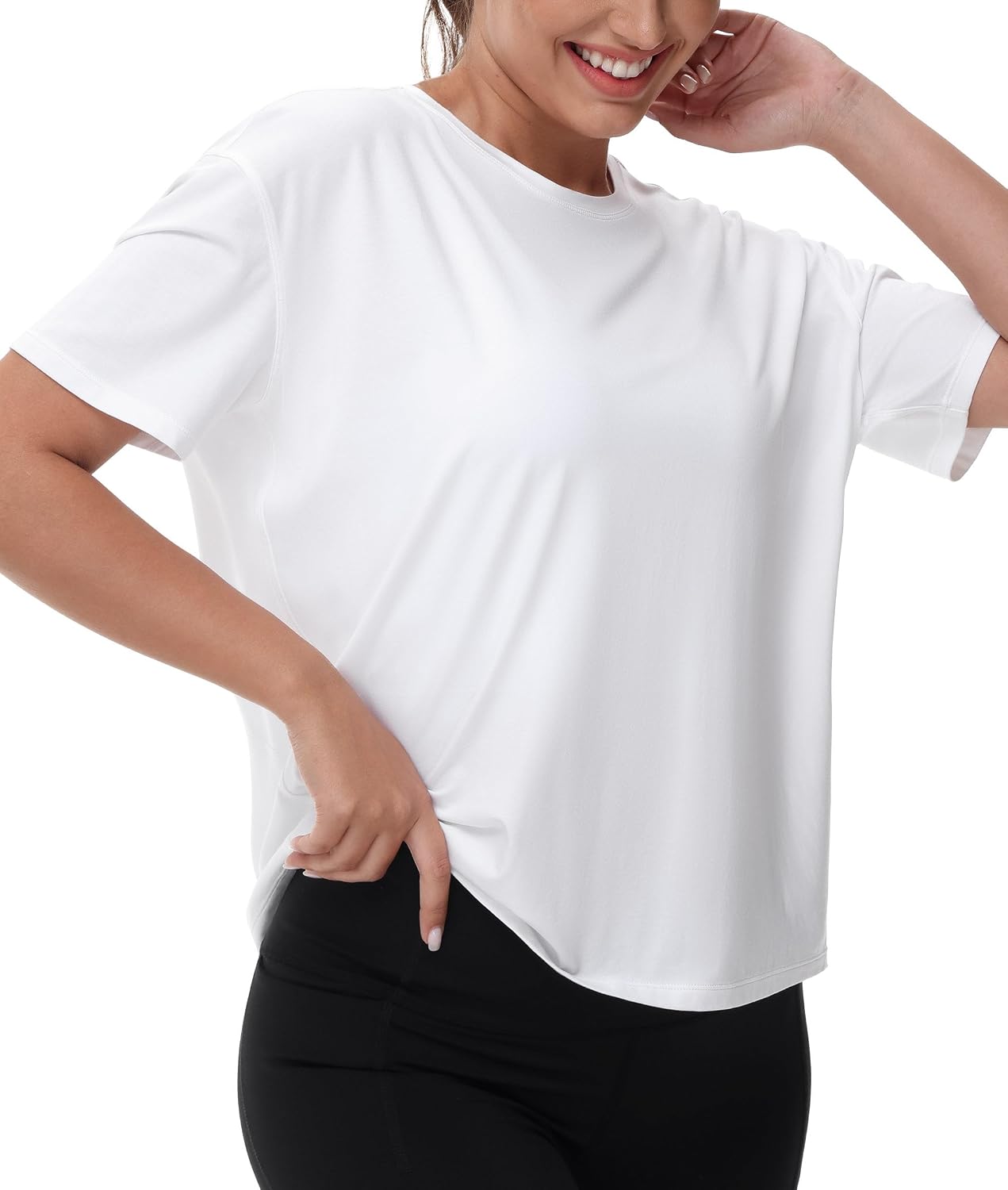 THE GYM PEOPLE Women's Short Sleeve Workout T-Shirts Back Loose Fit Running Yoga Tee Tops