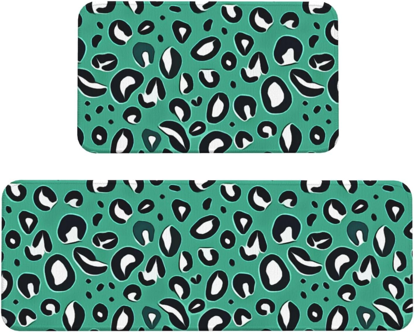 Leopard Print Green Cute Kitchen Rugs Sets of 2 Non Slip Washable, Anti Fatigue Kitchen Mats for Floor, Home Decor