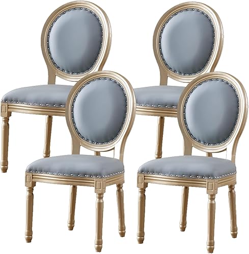 Miniatura 29 de Juego de 4 sillas de comedor de campo francés, sillas de comedor tapizadas de granja, silla de cocina con respaldo redondo y patas de madera, silla