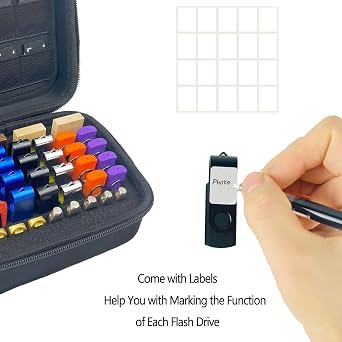 USB Flash Drive Case Memory Card Holder Thumb Drive Organizer USB Drives Storage Box for Sandisk/Samsung/SamData/Inland/PNY/Netac/JBOS (Case Only with Label and Strap)