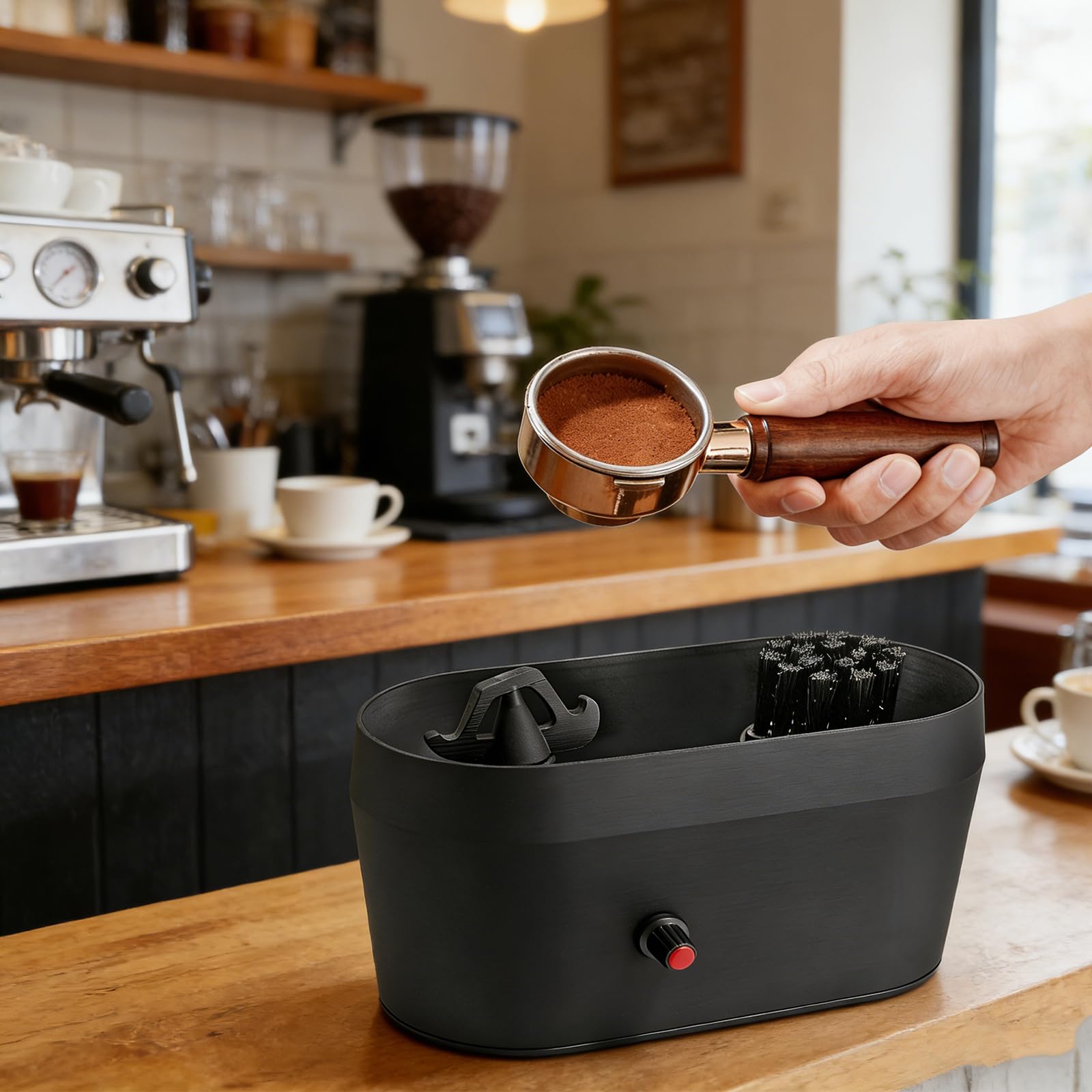 Kit de Nettoyage pour Filtre à Café, 19 x 9,5 x 11cm Nettoyeur électrique Automatique pour Porte-Filtre, Kit de Nettoyage pour Porte-Filtre à Café, Support pour Nettoyage à Expresso pour Le Nettoyage