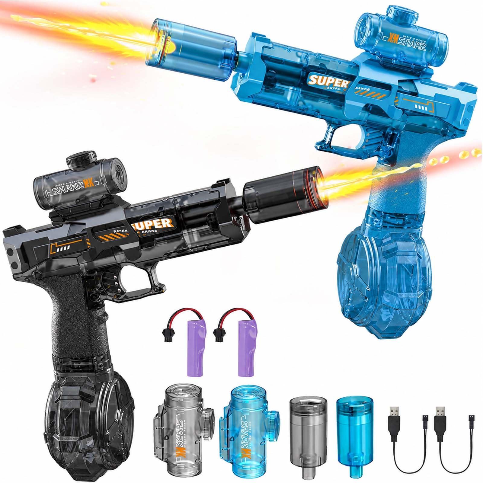 Electric Water Gun, 2 Pcs Water Pistol Automatic Squirt Watergun with Water Spray Sound and Led Lights, Summer Outdoor Water Pistol Pool Beach Party Toys Gifts for Adults and Kids