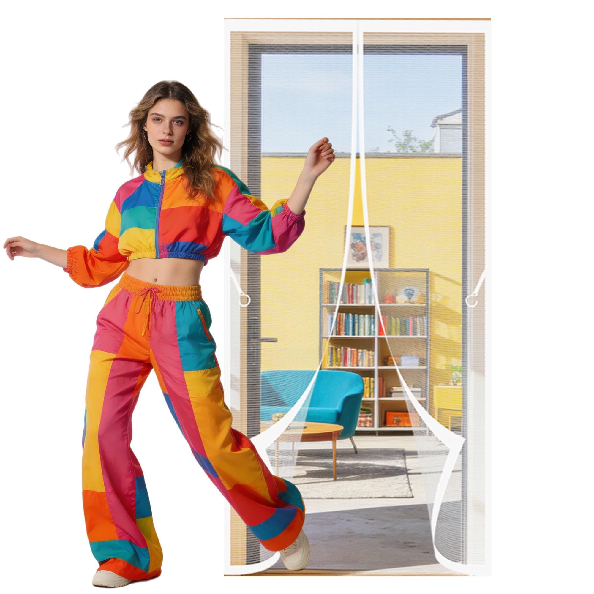 Magnetic Insect Screen Door 79 x 256 cm Self Sealing, Hands Free Screen Door Fly Keep Bugs Out Lets Fresh Air in Suitable for Patio Room Balcony Bedroom, White
