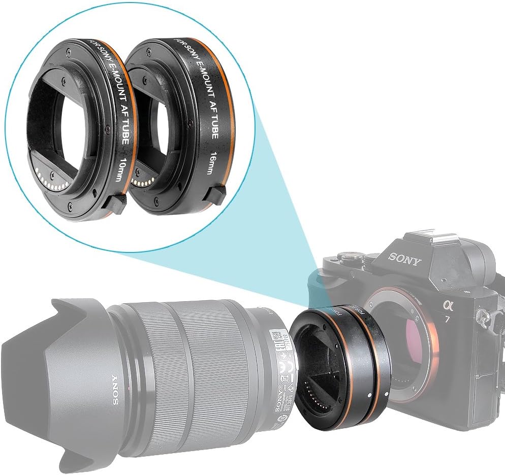 Neewer ABS AF Auto-Focus Macro Extension Tube Set 10mm&16mm for Sony NEX E-Mount Camera NEX 3/3N/5/5N/5R/A6000/A6300 and Full Frame A7 A7S/A7SII A7R/A7RII A7II