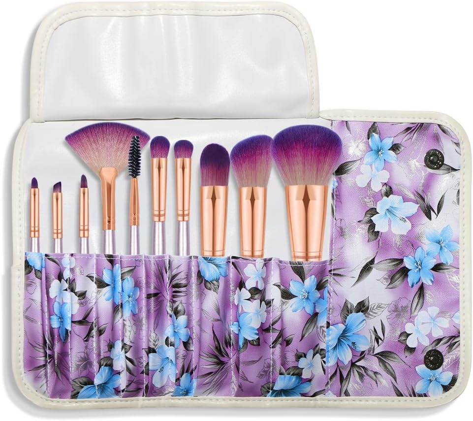 10 Pieces Makeup Brushes Vegan and Cruelty Free Foundation Eyeshadow Lip Makeup Brush Set with Leather Bag (Rose Gold)