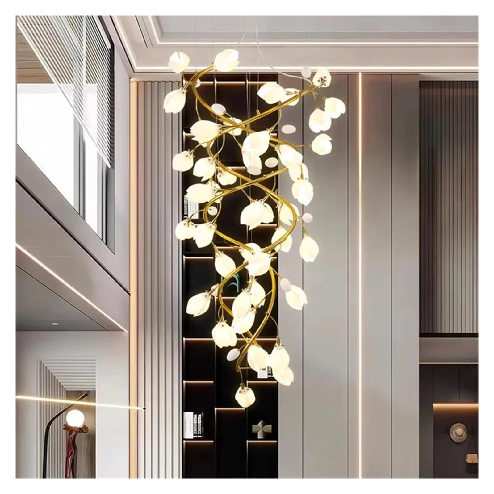 PCXEHUYP White Floral Staircase Luxury Chandelier Hanging Light Fixture Pendant Light,for Bedroom