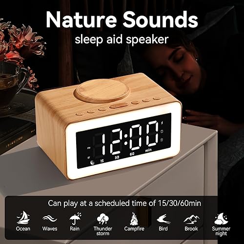Miniatura 6 de Reloj despertador Bluetooth con carga inalámbrica, luz nocturna LED de 0 a 100 % de atenuación, 2 ajustes de alarma, 1224 horas, repetición de 9