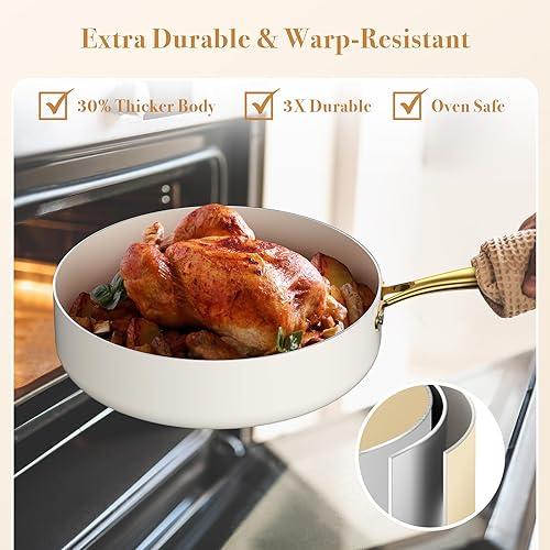 Miniatura 8 de PekGema Ollas y sartenes de cerámica antiadherentes, 15 unidades y sartén antiadherente de cerámica Hybird de 10 pulgadas