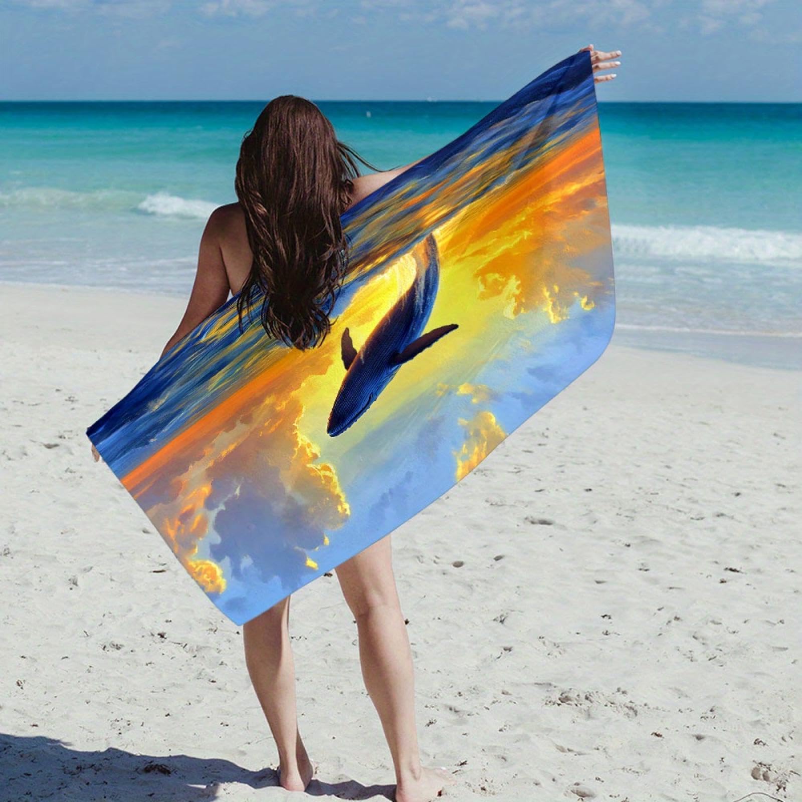 Asciugamano da spiaggia in microfibra con stampa di delfini | Assorbente e ad asciugatura rapida | Coperta leggera, morbida e oversize | Per le giornate in spiaggia e altro ancora 200x200cm/79"x79"