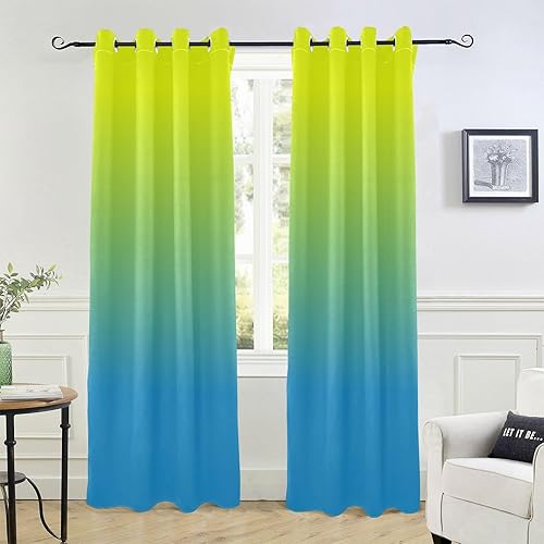 Cortinas amarillas y azules de 84 pulgadas para tratamiento de ventanas, divisores de habitación, cortinas de cocina, cortinas decorativas para