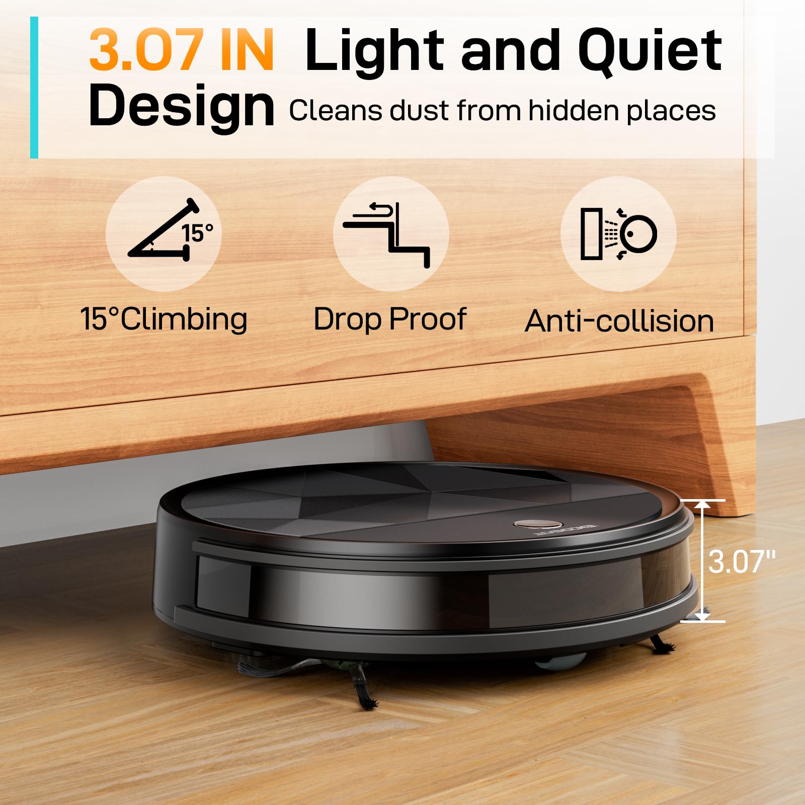 EICOBOT Robot Vacuum Cleaner,Tangle-Free Suction,Quite,Slim,Automatic Self-Charging,550ml Large Dustbin, Good for Pet Hair,Hard Floor and Low Pile Carpet,R20(Black)