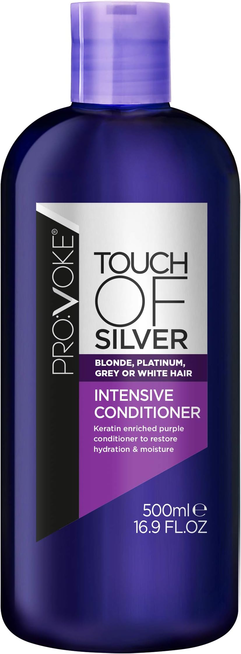 PROVOKE Touch Of Silver Purple Intensive Conditioner 500 ml, Keratin Enriched, Deeply Nourishes Blonde, Platinum, White or Grey Hair In Need of a Hydration Boost