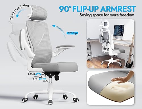 Miniatura 4 de Silla de oficina ergonómica, sillas de escritorio para computadora cómodas, silla de juegos de respaldo alto de malla con soporte lumbar ajustable,