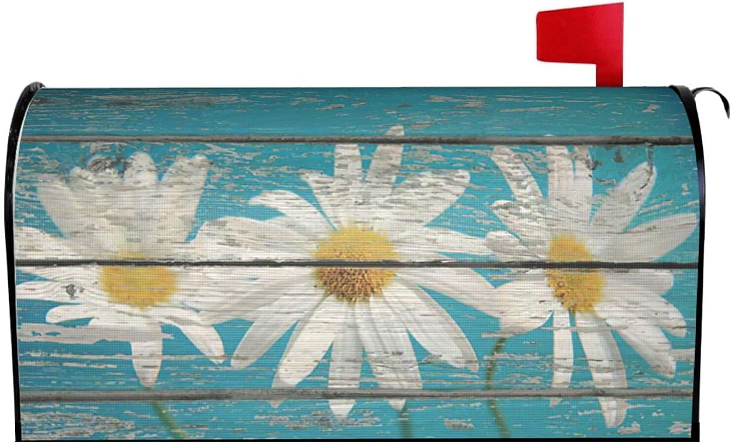 Rustic Daisy Blue Wooden Mailbox Cover Spring