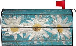 Sweetshow Daisy Mailbox Covers Magnetic 21x18 Inch Vintage Daisy Flower Decor on Teal Old Wood Board Mailbox Decals Teal Mailbox Wrap Post Letter Box Cover Mailbox Post Cover for Garden Yard Decor