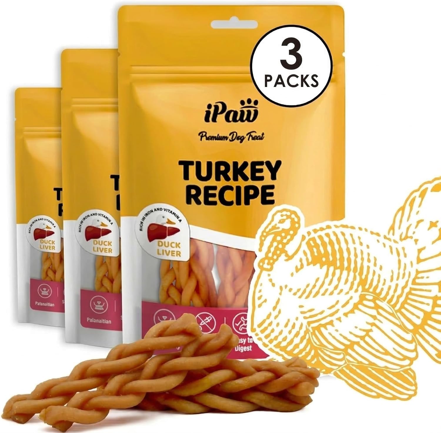 iPaw Turkey Dog Treats, All Natural Human Grade Dog Treat, Suitable for Training chew, Hypoallergenic, Rawhide Alternative, Ring (Sweet Potato), 5 Packs
