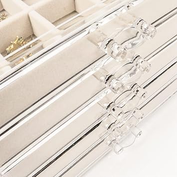 GUOER 5 Drawers Clear Jewelry Box for Women and Girls, Acrylic Earring Holder Organizer Ring Holder Display Storage, Mother's Day Warm White