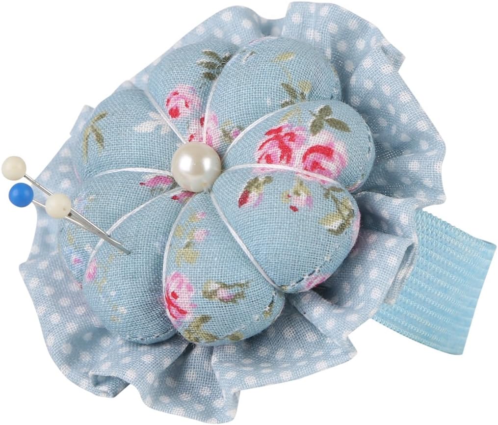 NEOVIVA Wrist Wearable Pincushions for Sewing and Quilting, Style Blossom, Pack of 2, Floral Blue Ocean