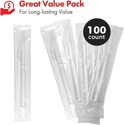 Miniatura 2 de 3 cuchillos de plástico transparente resistentes envueltos individualmente, resistentes como cubiertos, paquete de 100 cuchillos desechables a