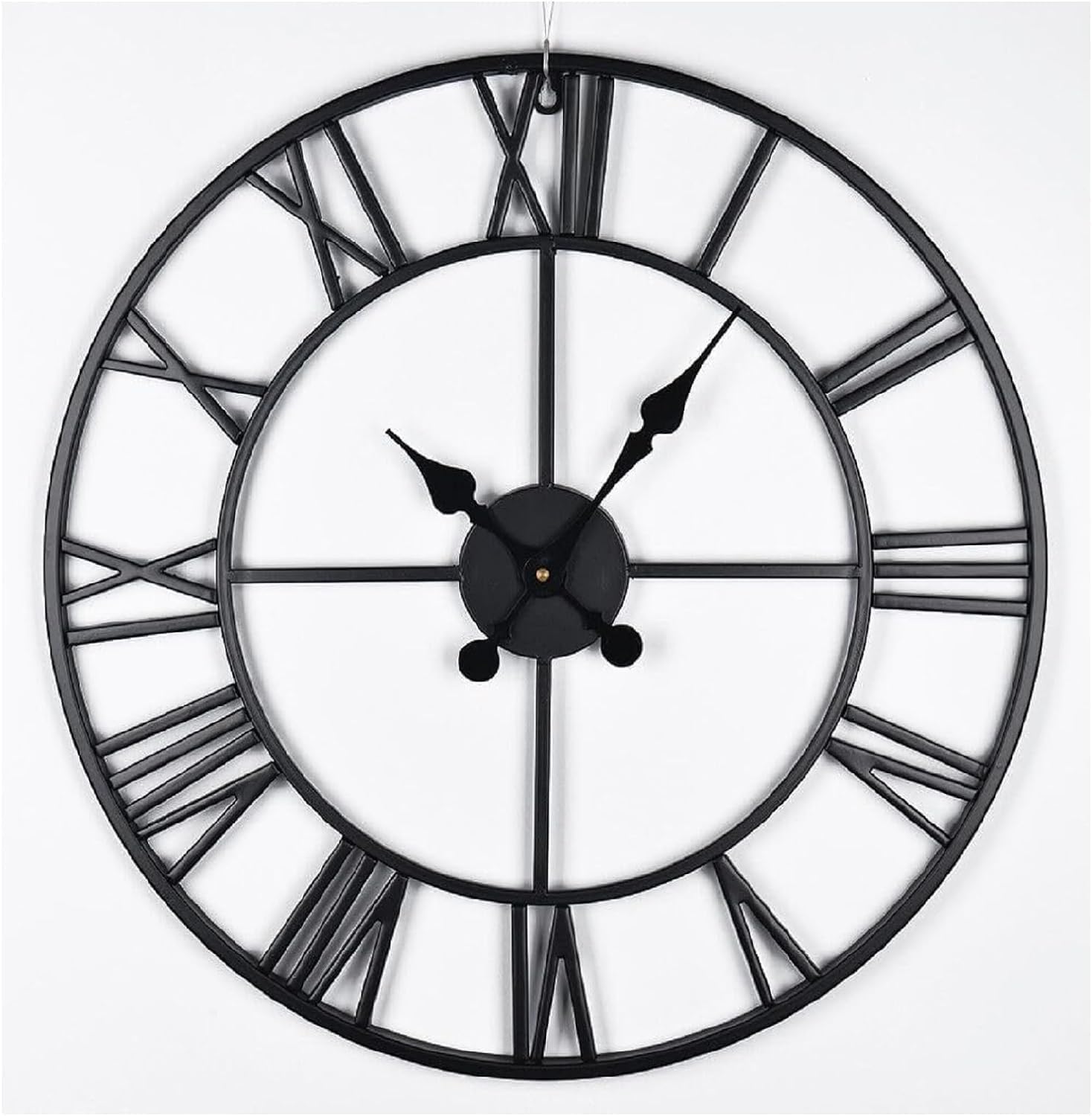 Shoze Vintage Large Black Wall Clock - 60CM Round Silent Skeleton Roman Numerals Battery Hanging Clock for Living Room, Bedroom, Kitchen, Hotel, Office