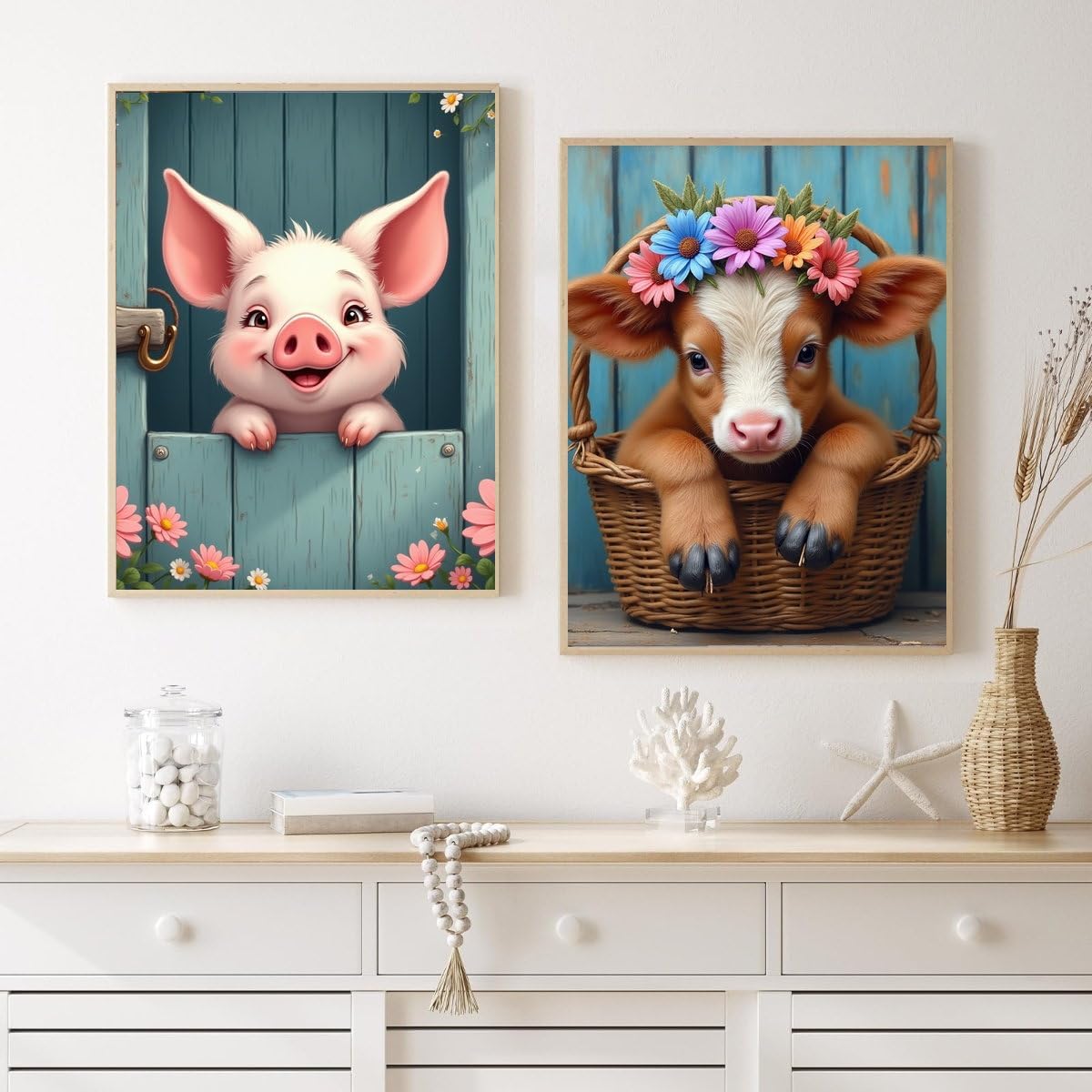 2Packs Paint by Numbers Kit for Adults,20X16IN DIY Cows and Pigs Paint by Numbers Art for Beginner and Artists-Acrylic Oil Number Painting Kits for Home Decor,Stress Relief