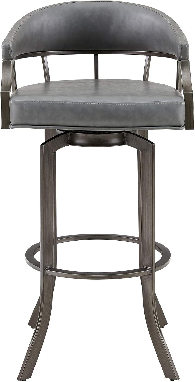 Armen Living Edy Modern Faux Leather Swivel Kitchen Barstool, 30" Bar Height, Gray