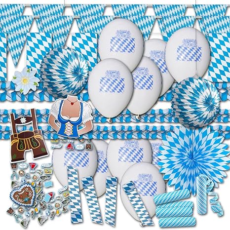 Oktoberfest Deko Set Mit 12 Windlichtern - Bayrische Blau-Weiß Tischdeko