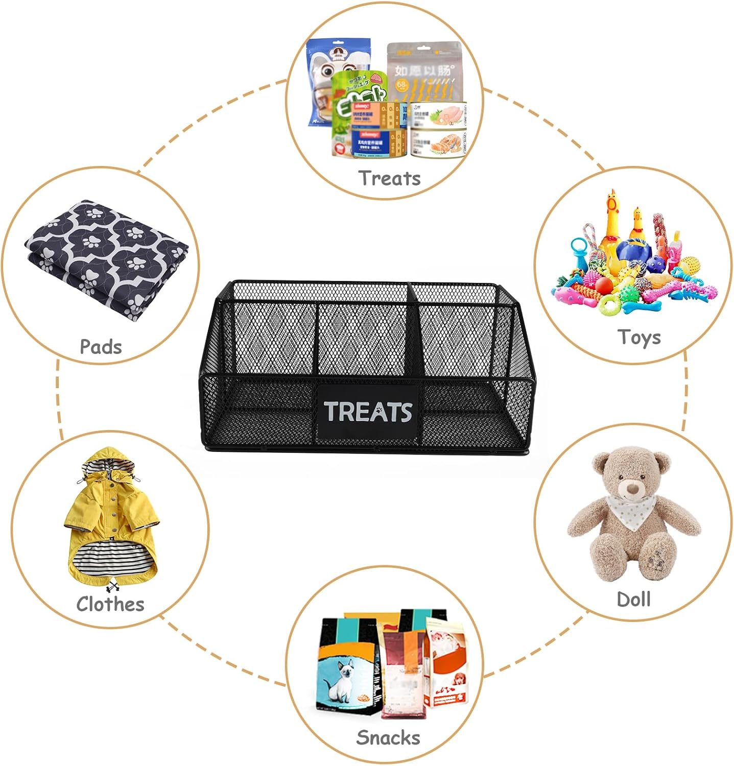 Geyecete Dog Treat Container dog treat station trapezoid Iron art dog treat jar dog food container folding with Compartment pet food storage container