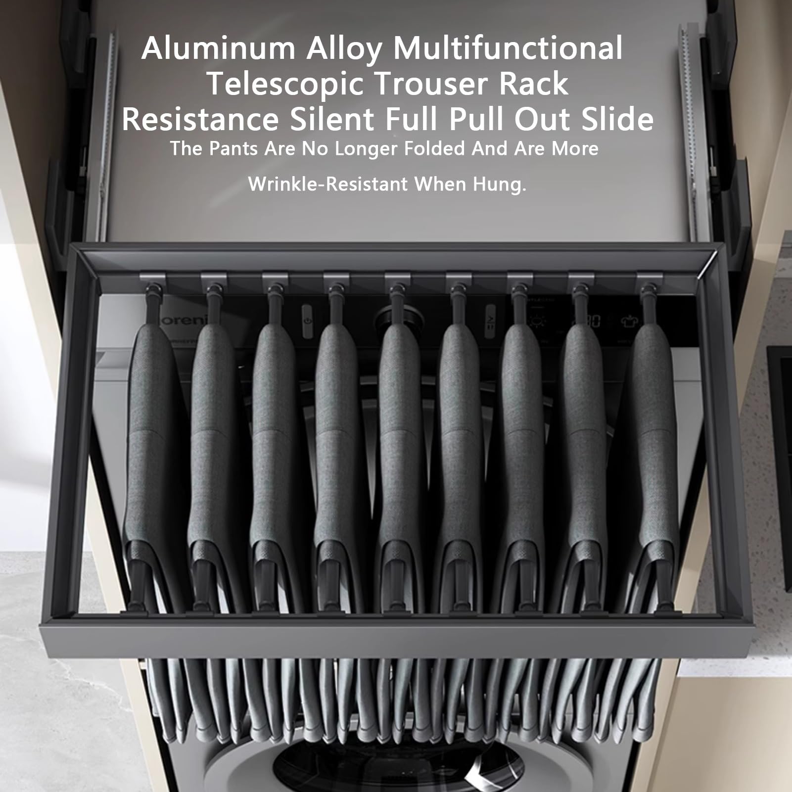 Wysuwane Spodnie Stojak Do Szafy, Heavy Duty 35kg Aluminium Alloy Wyciągnij Organizer Z Cichym Ścieżkiem Tłumienia, Oszczędność Miejsca Ukryte Rozwiązanie Do Przechowywania Pod Szafą