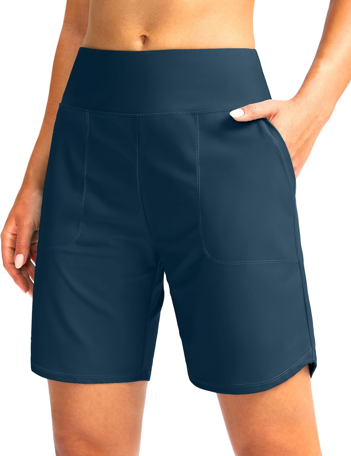 Viodia Women's 9" Long Swim Board Shorts with Pockets High Waisted Beach Swimsuits Knee Length Short for Women with Liner