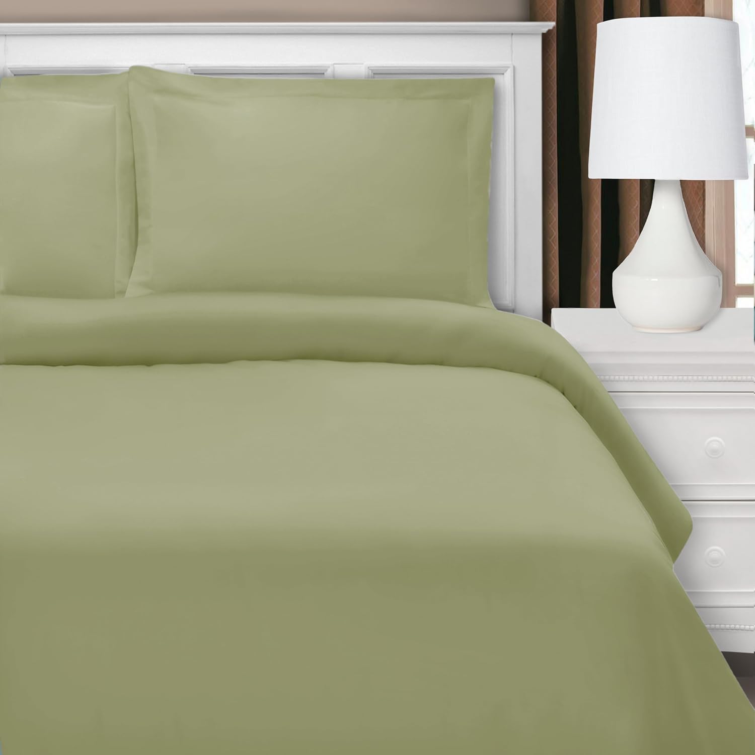 Superior 3 Piece Cotton Blend Solid Duvet Cover - Full/Queen, Sage