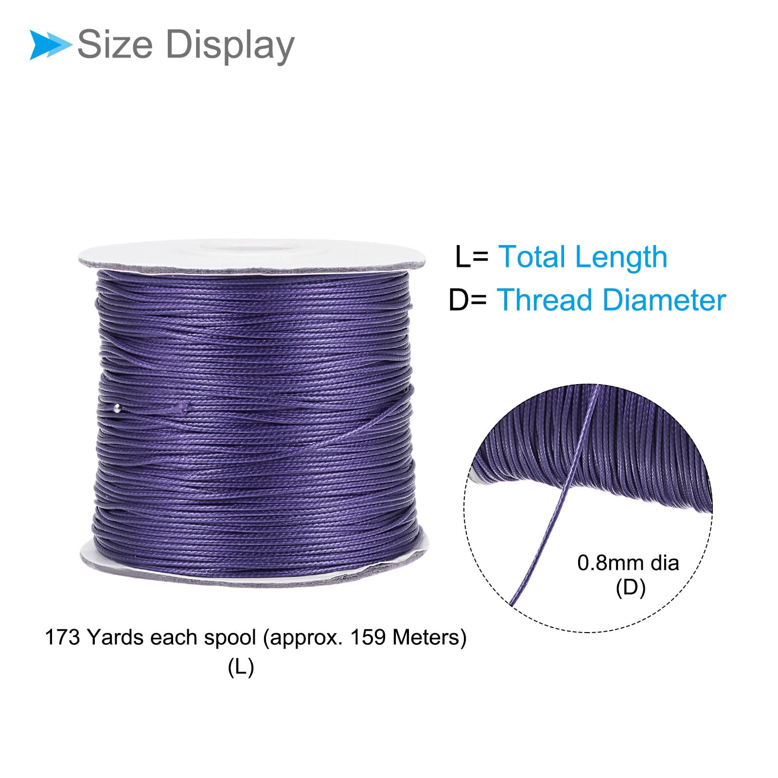 CoCud Waxed Polyester String Cord, 173 Yards 159m Length 0.8mm Dia, Soft Smooth Beading Thread Purple - (Applications: for DIY Craft) - Image 2