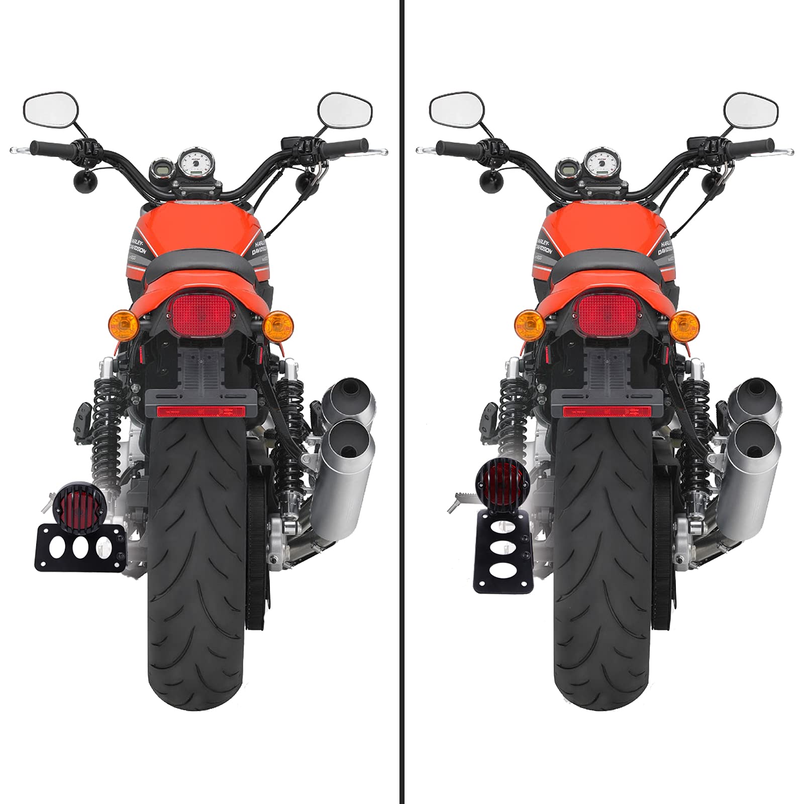 JMTBNO Fanale Posteriore Moto con Porta Targa Laterale Luce Freno Luce Stop Luce Targa Integrata Alluminio Impermeabile Universale 12V per Sportster 883 1200 Cruiser Bobber Chopper Cafe Racer