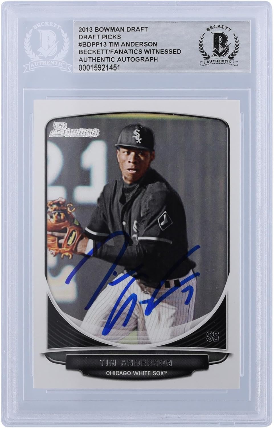 Tim Anderson Chicago Sox Autographed 2013 Bowman Draft #BDPP13 Beckett Fanatics Witnessed Authenticated Rookie Card - Baseball Slabbed Autographed Rookie Cards