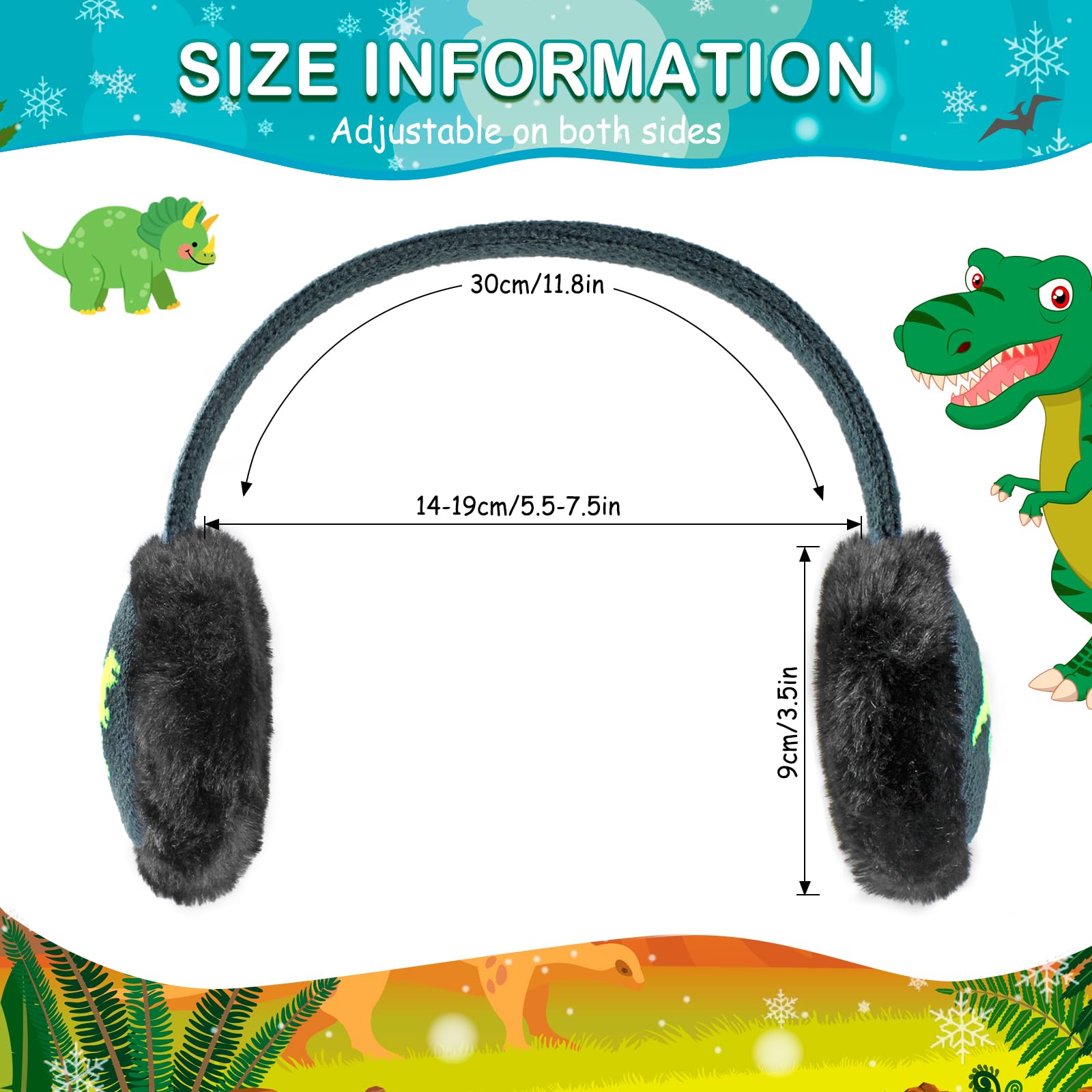 Orejeras Infantiles, Dinosaurio Suave Orejeras de Invierno Ajustables Orejeras de Felpa Cálido para Niños Actividades Aire Libre en Invierno