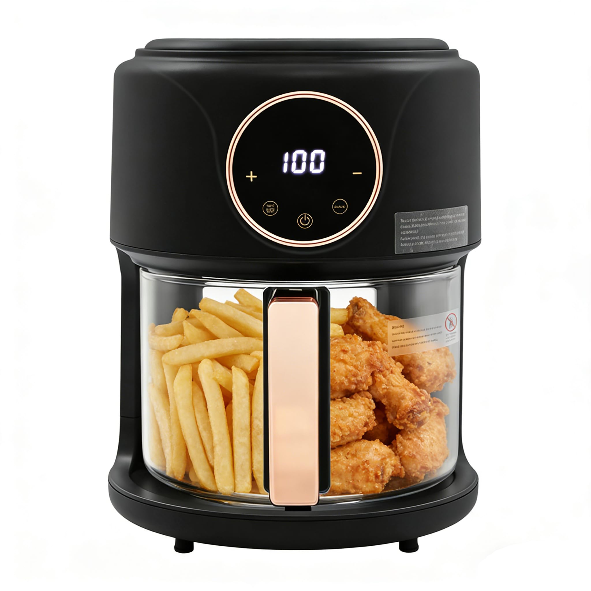 PERFERATE Glass Air Fryer 4 44Qt Capacity Glass Airfryer with 360 Transparent Viewable Fry Bowl Precise Temperature 175