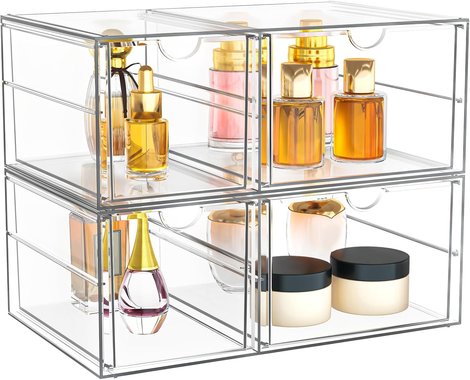 Acrylic Bathroom Makeup Organizer with 4 Drawers, Desk Organizers, Clear Desk Accessories, Dustproof Drawer Storage for Make Up, Jewelry, Pen, Stationary