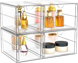 YFXCVSL Acrylic Bathroom Makeup Organizer with 4 Drawers, Desk Organizers, Clear Desk Accessories, Dustproof Drawer Storage for Make Up, Jewelry, Pen, Stationary