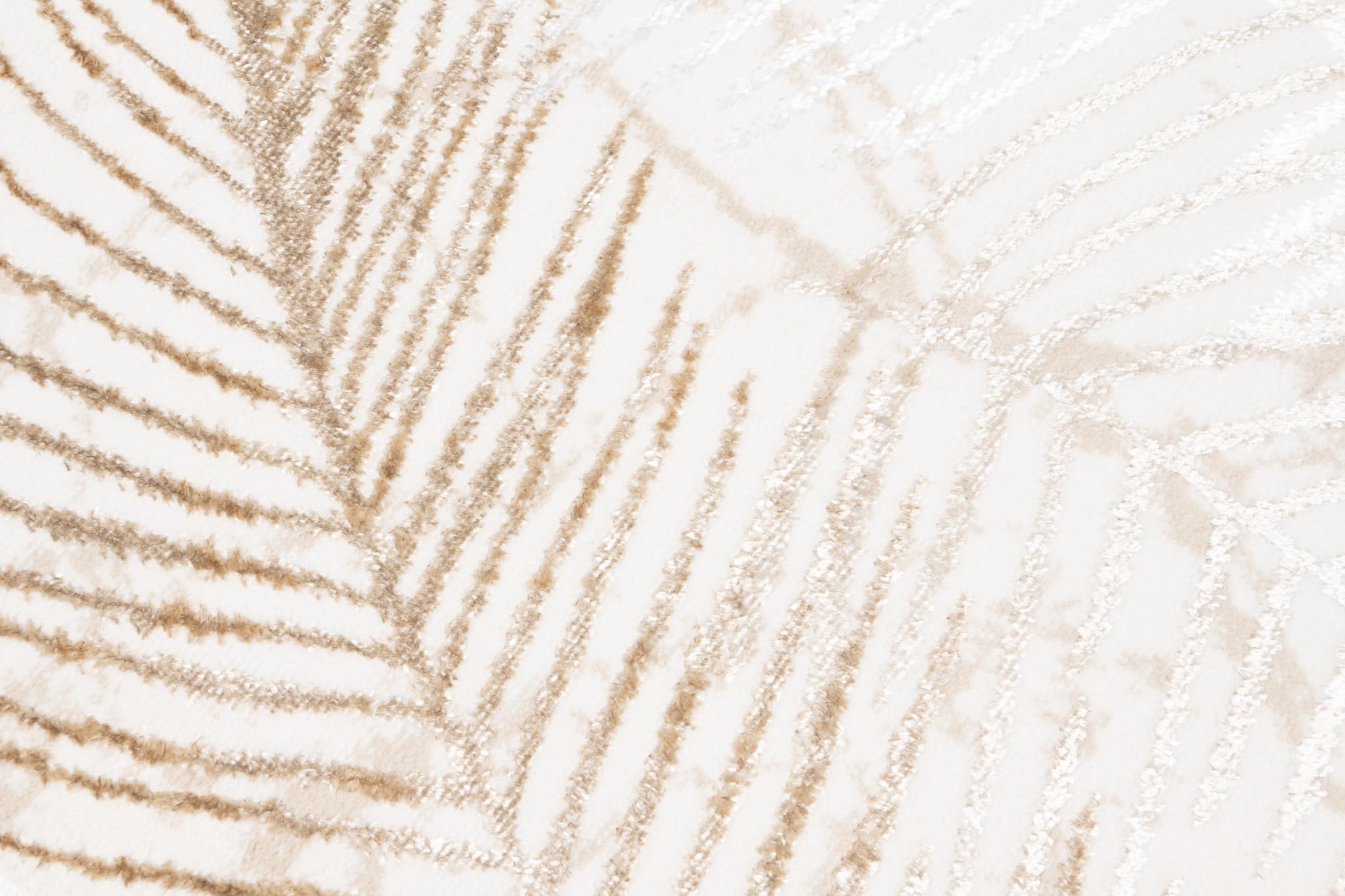 TAPISO Crystal Tapis Couloir Long sur Mesure Tapis de Passage Poils Ras Tapis Entrée Chambre Salon Moderne Crème Beige Feuilles de Palmier Effet 3D Oeko-TEX 70 x 250 cm