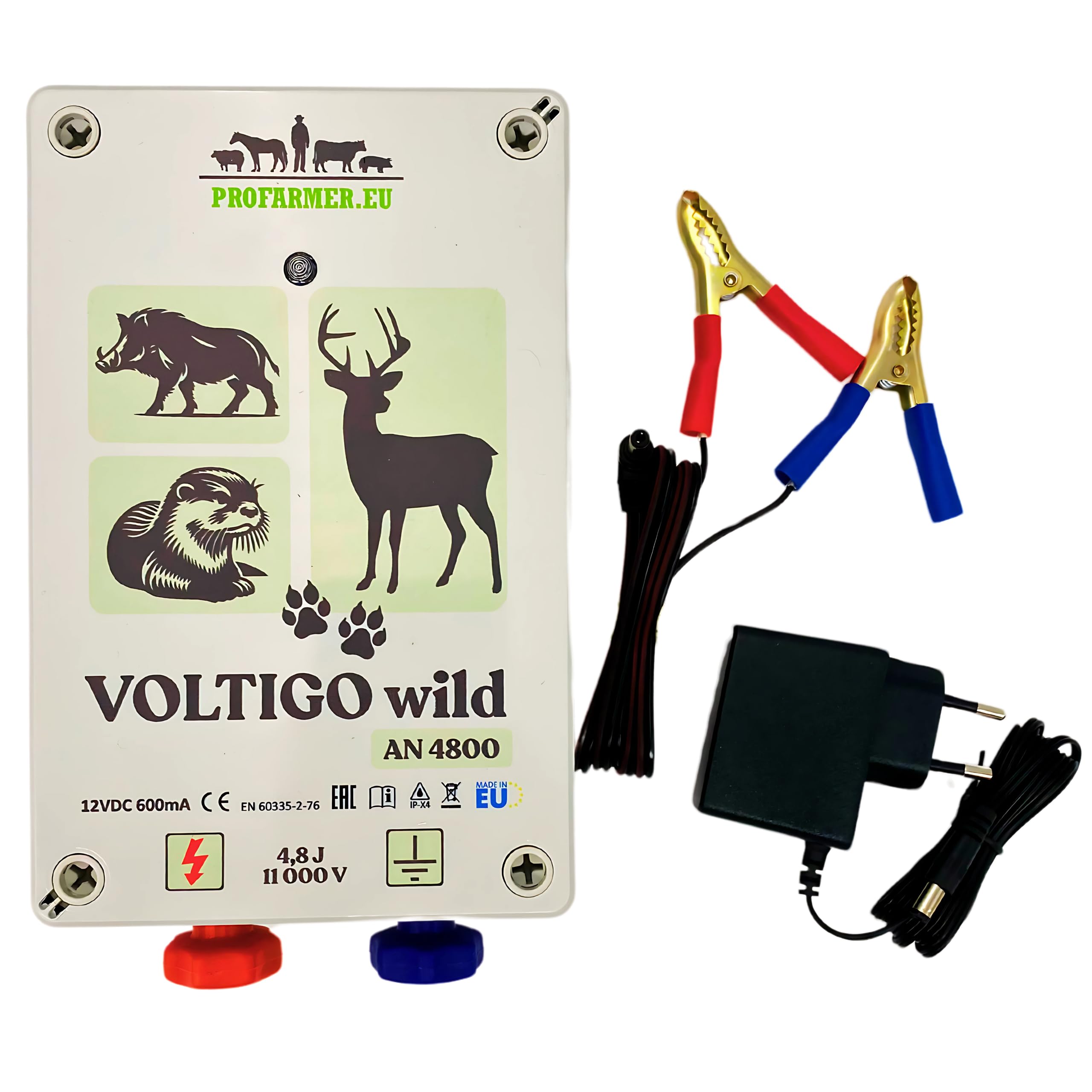 Starkes Weidezaungerät 12V/230V 4,8J – Elektrozaun Komplettset inkl. 250m Litze, Zaunpfähle, Erdung – Für Wildschweine, Wölfe, Rehe, Pferde, Rinder, Hunde
