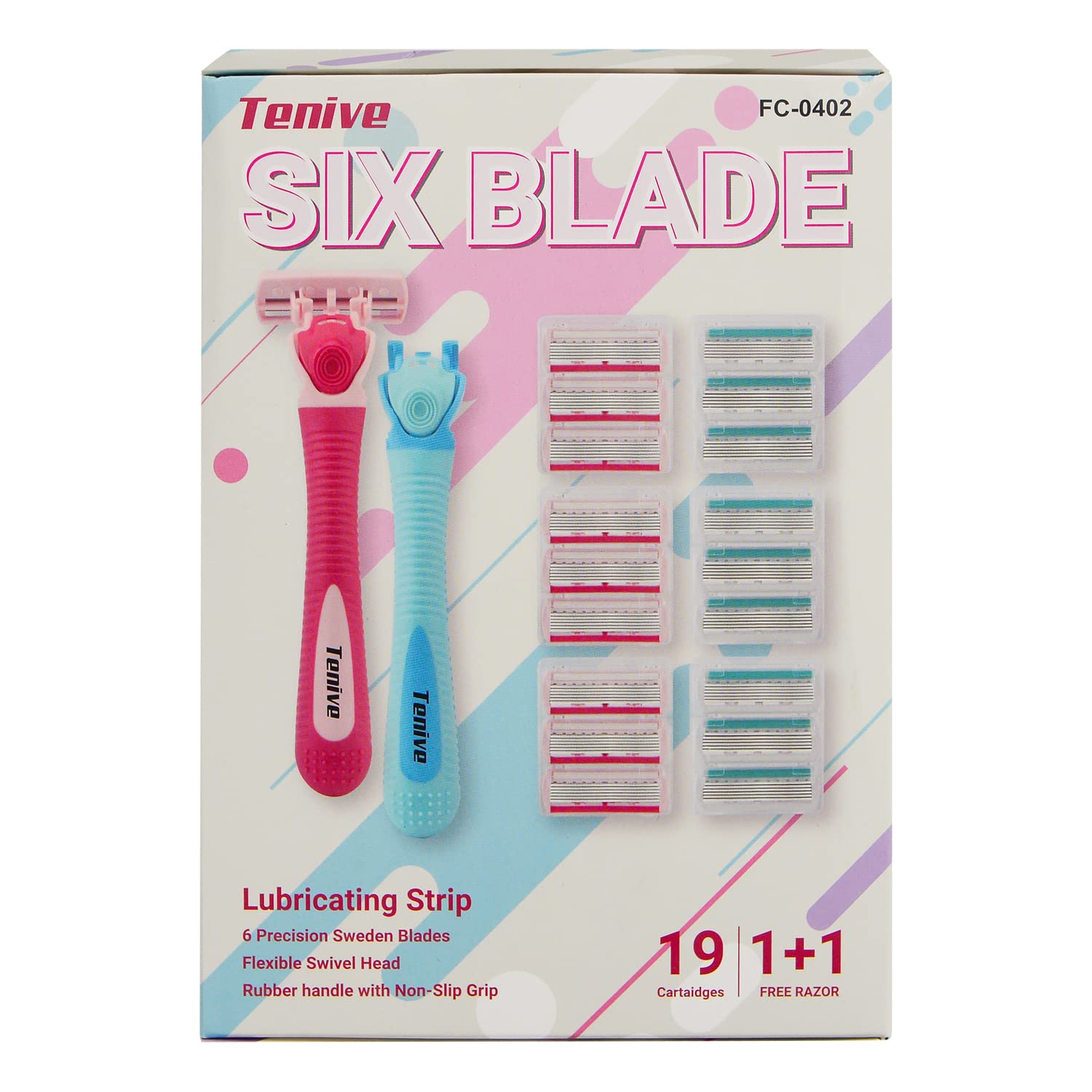 Rasoi da donna, 6 lame, set da barba, include 2 manici e 19 ricariche