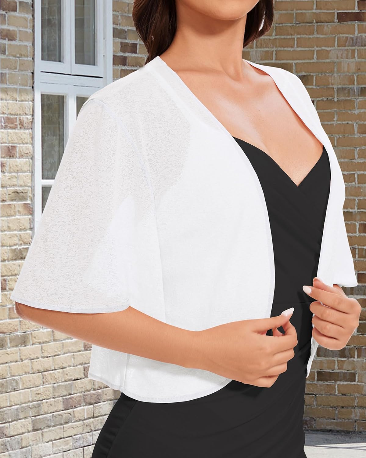 Women Bolero Shrug Cardigan Open Front Cover Up Sheer Short Sleeve Kimonos for Evening Dress