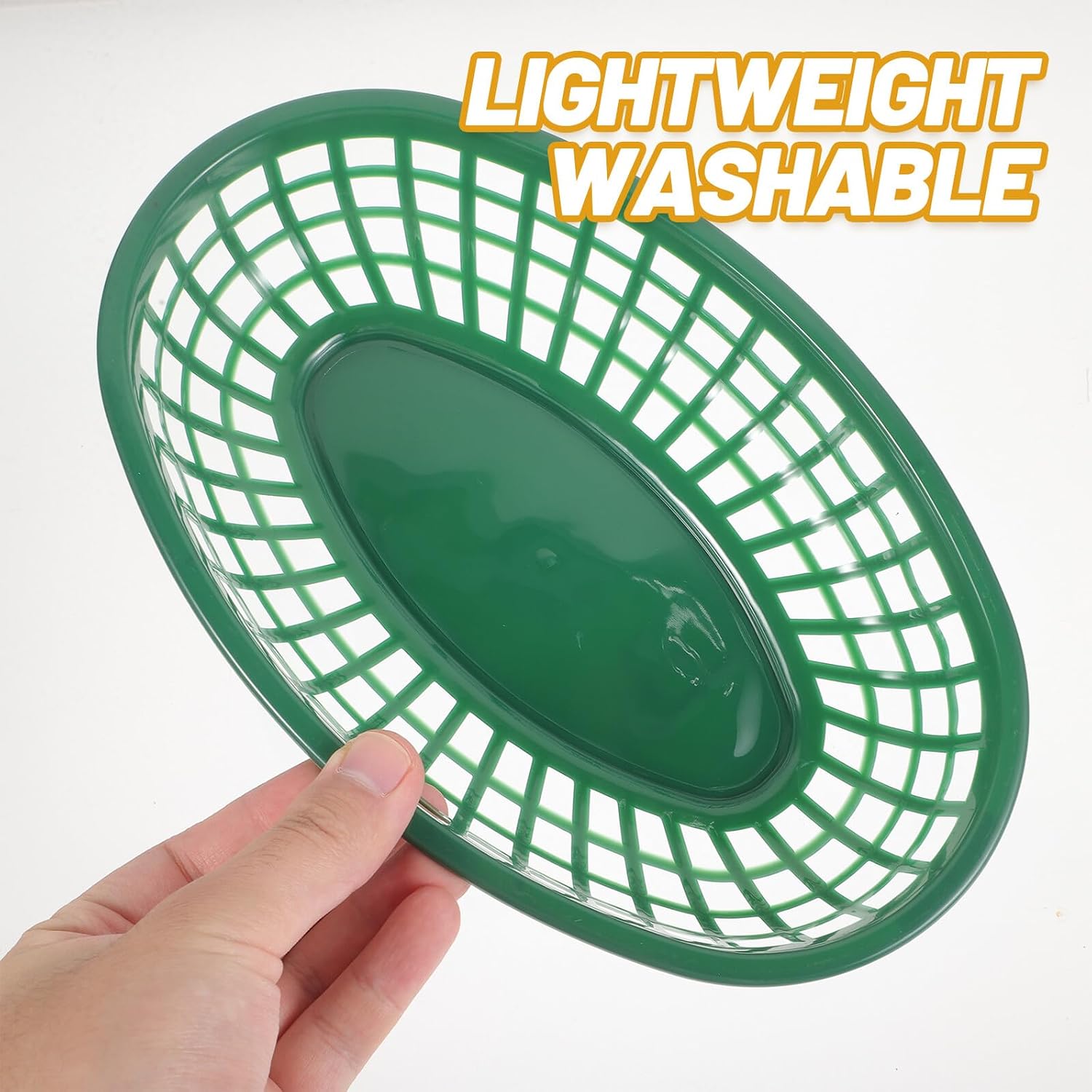 10pcs Oval Plastic Snack Serving Baskets, Reusable Fast Food and Bread Baskets, Large Capacity Green Food Serving Trays for Parties and Casual Dining