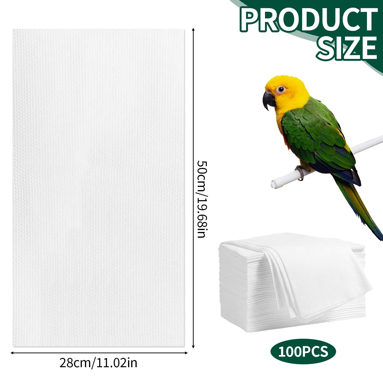 100 piezas de papel para jaulas de pájaros, almohadillas absorbentes desechables para jaula de loro, 28 x 50 cm, forros de papel, bandeja fecal cortable, alfombrilla de cojín para mascotas