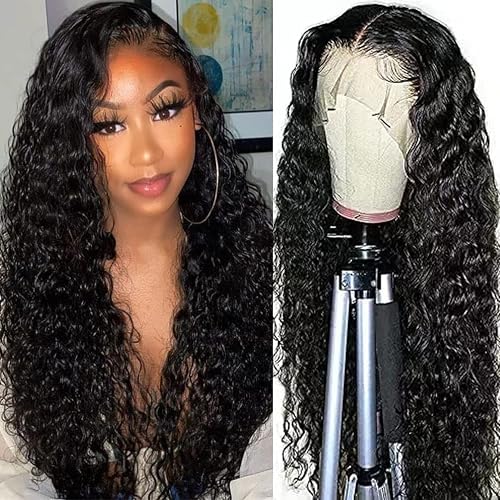 13x4 Water Wave Lace Front Wigs Human Hair Wigs for Black Women HD Human Hair Lace Front Wigs Pre Plucked with Baby Hair Wet and Wavy Brazilian Virgin Curly Lace Frontal Wigs 180% Density (26 Inch)